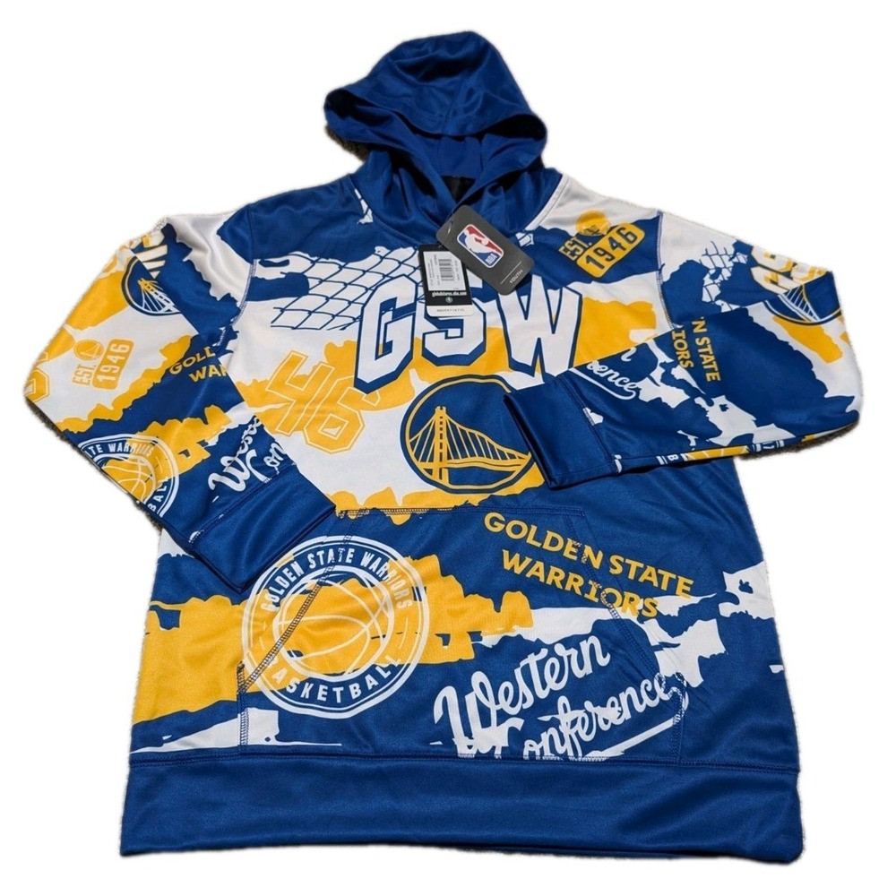 Youth Golden State Warriors Large Royal Spray Ball Pullover Hoodie NWT Adult S